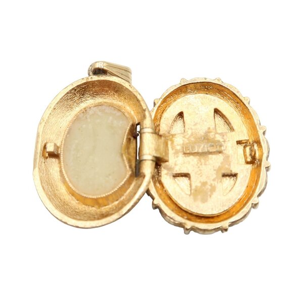 Vintage LUZIER Floral & Goldtone Solid Perfume Locket Pendant 1.25" - Picture 5 of 6